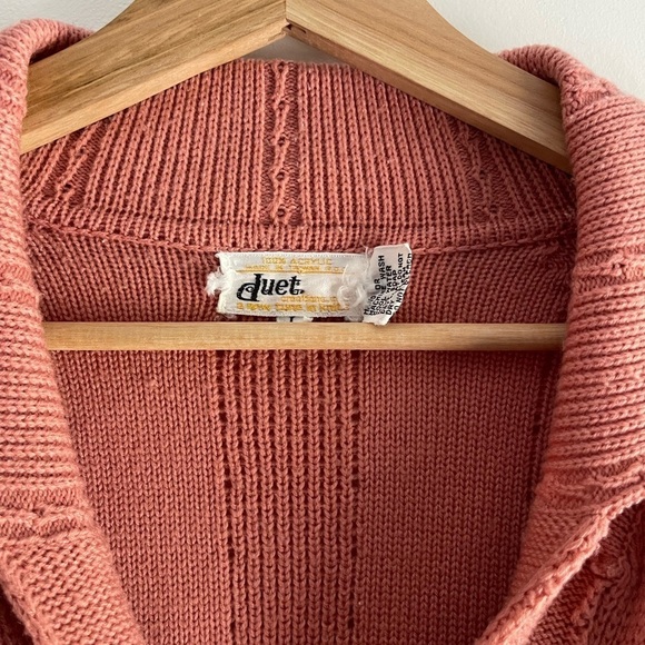 Vintage 70s Duet Button Front-tie Waist Cardigan Mauvey Pink - L - Picture 3 of 5